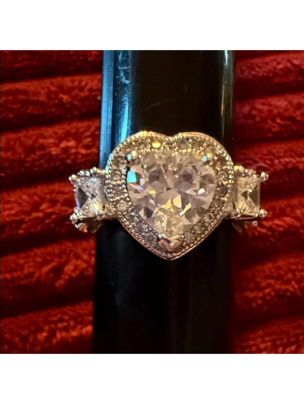Sterling Silver Heart-Cut CZ Halo Ring